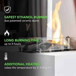 Serra bio-ethanol vægkomfur - Grå - atmosfærisk brændeovn - 1,5 KW varme