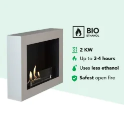 Serra bio-ethanol vægkomfur - Grå - atmosfærisk brændeovn - 1,5 KW varme