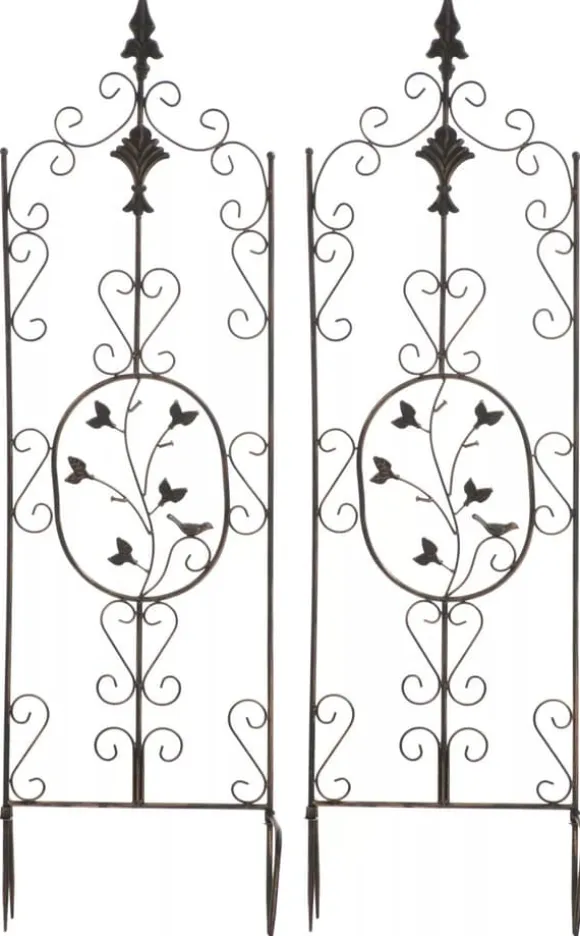 Set of 2 Antique Bronze Metal Burgus Garden Trellises for Climbing Plants, 122cm Height