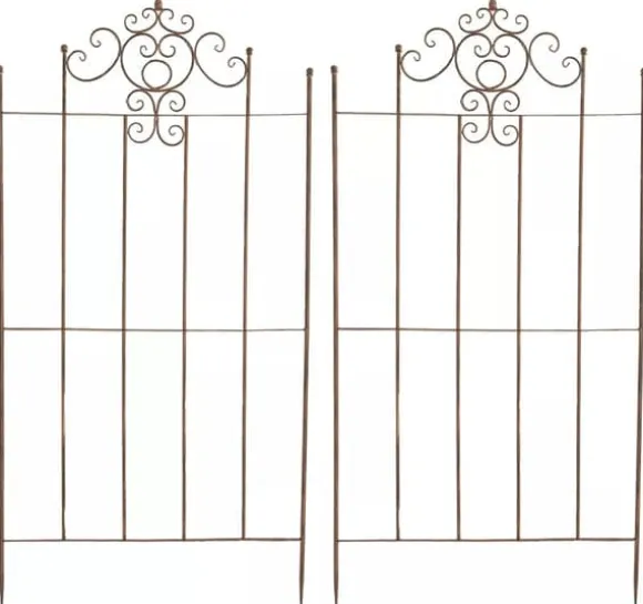 Set of 2 Paula Metal Trellis Stakes, Antique Brown, Rustic Country House Style Climbing Aid, 170cm Height