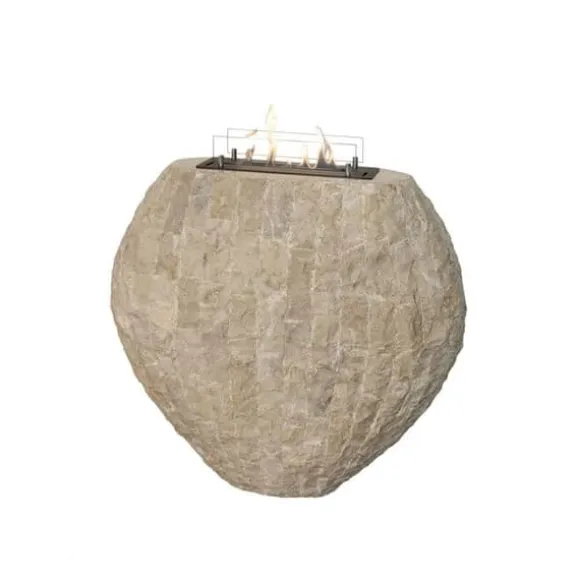 Shigo W fritstående pejs med bioethanol - Hvid naturstenspejs i form af en stor vase - 2 KW varme