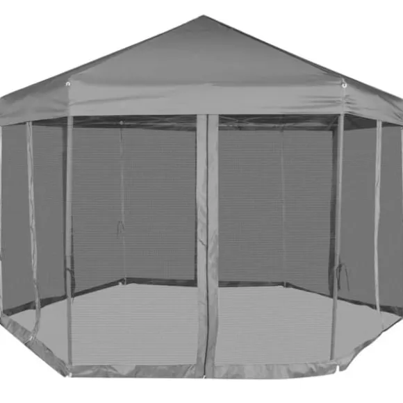 6-sidet pop up-pavillon med vægge | Størrelse: 3,6x3,1 m | Farve: Grå