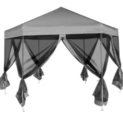 6-sidet pop up-pavillon med vægge | Størrelse: 3,6x3,1 m | Farve: Grå