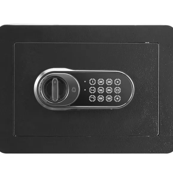 Sikker 0,5 kubikfod hjemsafety, stål med digitalt tastatur & 2 nøgler, vægmonteret skab til penge, guld, smykker & dokumenter.