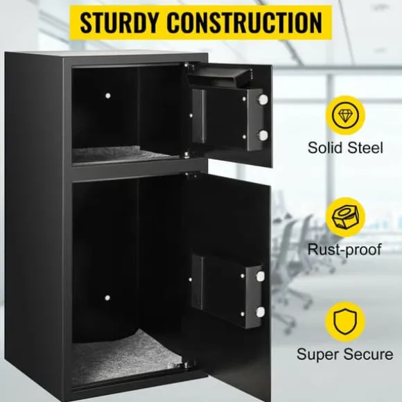 Sikkerhedsboks, Tungt stål, Eksterne dimensioner: 29 1/2" H x 13 1/2" B x 13 1/2" D, 3-8 cifret kode tilpasselig