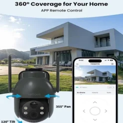 Sikkerhedskamera, 2K opløsning, 360° PTZ, Wi-Fi 2.4GHz forbindelse, farve nattsyn, batteridrevet