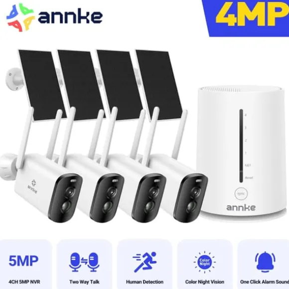 Sikkerhedskamera, 4MP Full HD, Solcelledrevet,Med 4stk