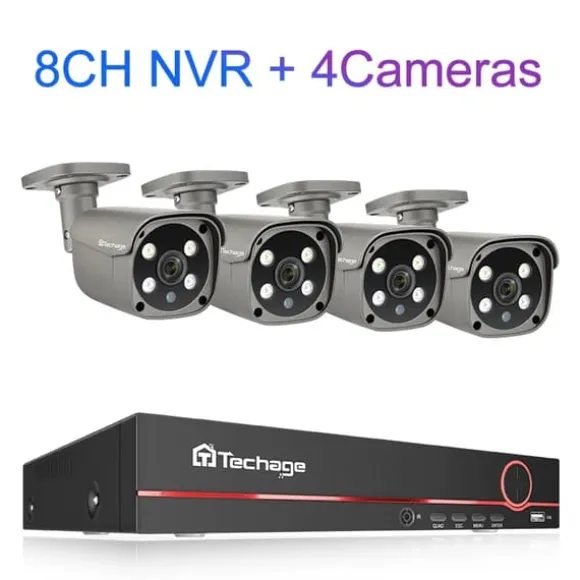 Sikkerhedskamera System, 8 Kanaler, To-Vejs Lydkommunikation,8CH 4PCS 5MP KAMERA, 4T Indbygget HDD