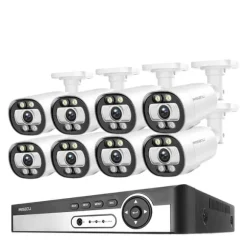 Sikkerhedskamera system, AI ansigtsdetektion, farve natvision,8CH NVR 8PCS CAM 5MP, 1T