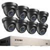 Sikkerhedskamera system, 8CH DVR optager, 2MP Dome kameraer,8 sorte kameraer, 1T