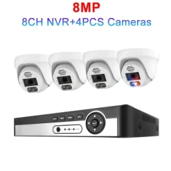 Sikkerhedskamera system, 4K opløsning, AI ansigtsgenkendelse,4T, 8CH NVR 4 KAMERA 8MP