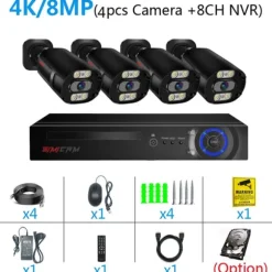 Sikkerhedskamera System, 4K Ultra HD, 8 Kanal NVR,Ingen, 8CH NVR 4 KAMERA