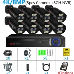 Sikkerhedskamera System, 4K Ultra HD, 8 Kanal NVR,Ingen, 8CH NVR 8 KAMERA