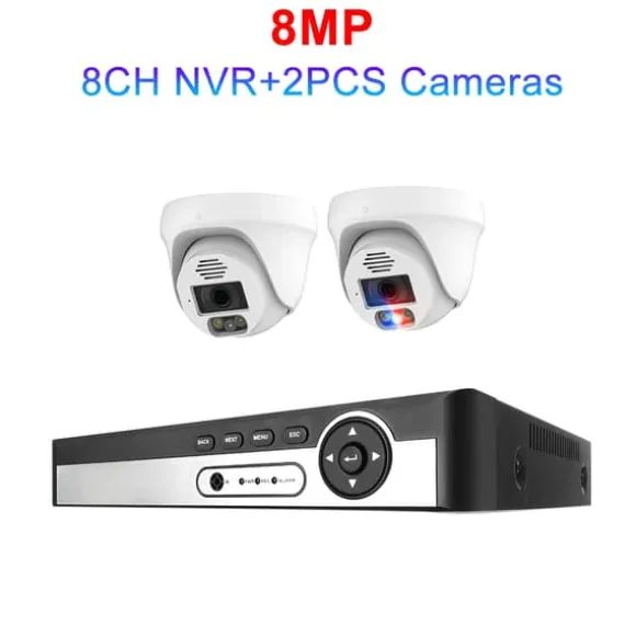 Sikkerhedskamera system, 4K opløsning, AI ansigtsgenkendelse,8CH NVR 2 KAMERA 8MP, 4T