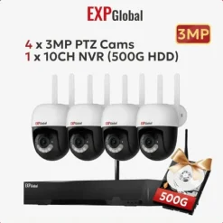 Sikkerhedskamera System, 5MP Opløsning, To-Vejs Lyd,500g, EU Stik, 1xNVR 4x3MP PTZ Kamera