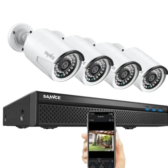 Sikkerhedskamerasystem, 8 kanaler, op til 8M optagelsesopløsning, vejrbestandigt design,Ingen, 5MP 4Pcs Kamera