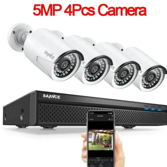 Sikkerhedskamerasystem, 8 kanaler, op til 8M optagelsesopløsning, vejrbestandigt design,Ingen, 5MP 4Pcs Kamera