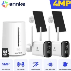 Sikkerhedskamerasystem, 4MP opløsning, panorering og vippefunktionalitet,5200mAh 2Stk 64G