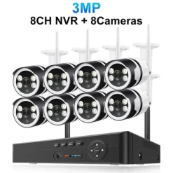 Sikkerhedskamerasystem, PTZ-funktionalitet, trådløs forbindelse, 8CH 3MP 8PCS CAM, ingen indbygget HDD