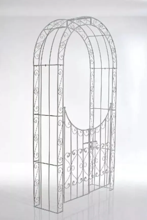 Sina Rose Arch with Gate - Antique White Metal Garden Arbor, Heavy Duty Climbing Plant Trellis