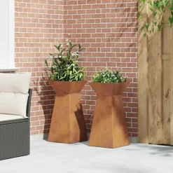 Søjle Plantekasse 2 pcs - Trapezoidalt design | Farve: Sølv | Størrelse: 35x35x73 cm