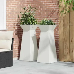 Søjle Plantekasse 2 stk - Moderne Design i Stål | Størrelse: 40x40x100 cm | Farve: Hvid