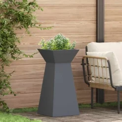 Søjle Plantekasse i Stål - Moderne Trapezoid Design | Farve: Antracit | Størrelse: 35x35x73 cm