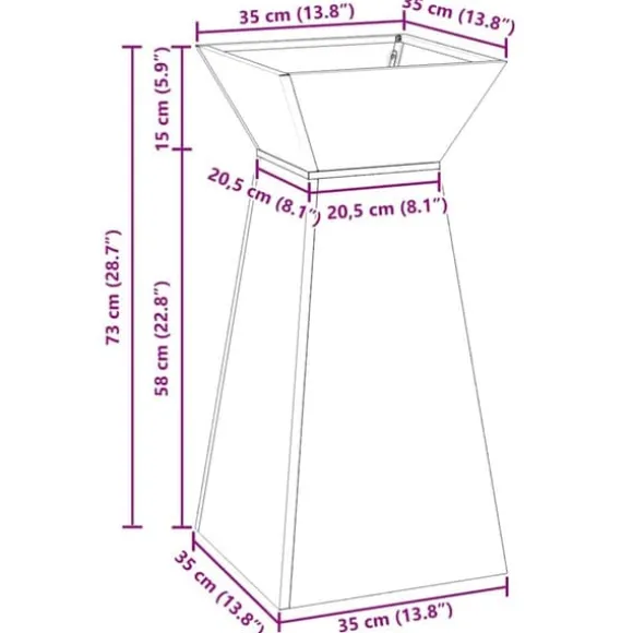 Søjle Plantekasse i Stål - Moderne Trapezoid Design | Farve: Antracit | Størrelse: 35x35x73 cm