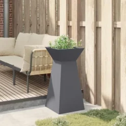 Søjle Plantekasse i Stål - Moderne Trapezoid Design | Farve: Antracit | Størrelse: 35x35x73 cm