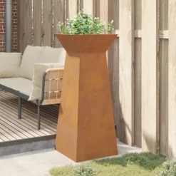 Søjle Plantekasse i Stål - Moderne Design | Størrelse: 40 x 40 x 100 cm | Farve: Sølv