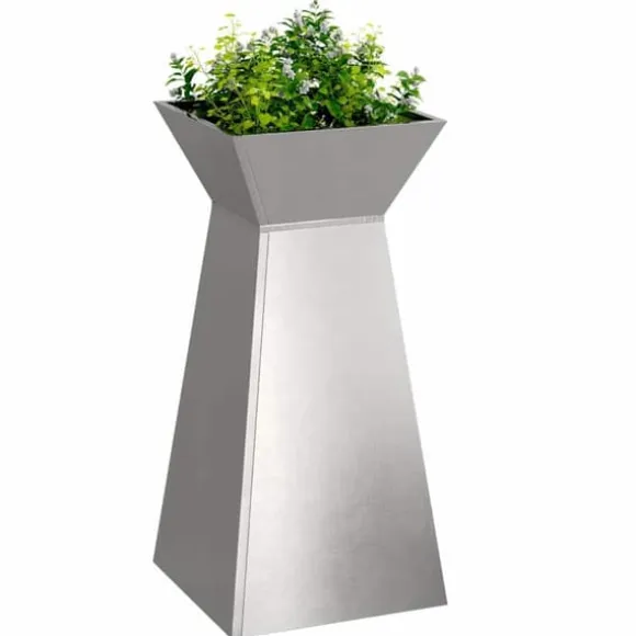 Søjle Plantekasse i Stål - Moderne Trapezoid Design | Farve: Sølv | Størrelse: 35x35x73 cm