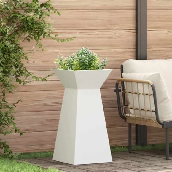 Søjle Plantekasse i Stål - Trapezoidal Design | Farve: Hvid | Størrelse: 35x35x73 cm