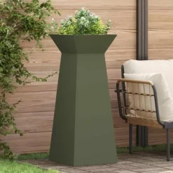 Søjle Plantekasse 2-pak - Trapezoidal Design | Farve: Olivengrøn | Størrelse: 40x40x100 cm