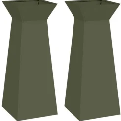 Søjle Plantekasse 2-pak - Trapezoidal Design | Farve: Olivengrøn | Størrelse: 40x40x100 cm