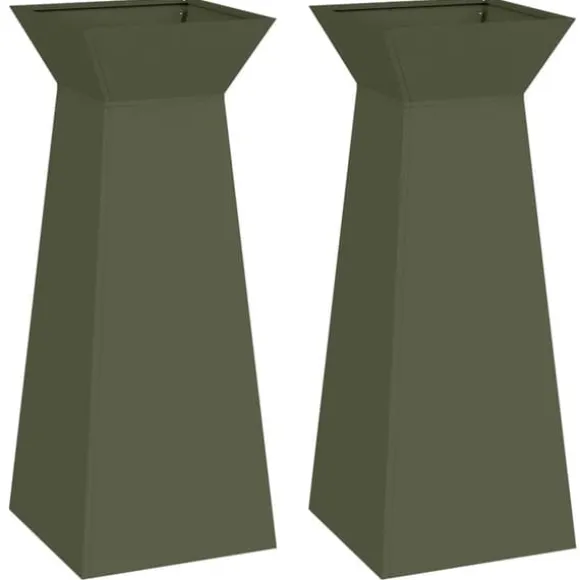 Søjle Plantekasse 2-pak - Trapezoidal Design | Farve: Olivengrøn | Størrelse: 40x40x100 cm