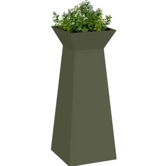 Søjle Plantekasse 2-pak - Trapezoidal Design | Farve: Olivengrøn | Størrelse: 40x40x100 cm