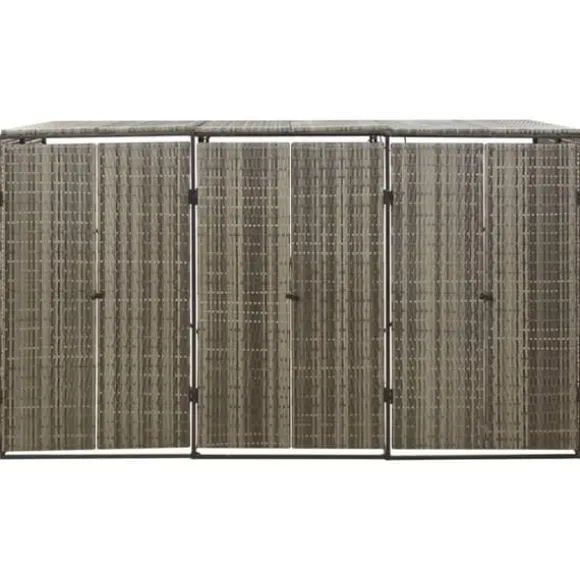 Skjul för tre soptunnor i konstrotting - Trädgårdsförvaring | Färg: Grå | Storlek: 207x80x117 cm