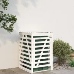 Skraldespandsskjuler i massivt fyrretræ - Udendørs affaldsskjuler | Størrelse: 84x90x128,5 cm | Farve: Hvid