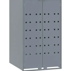 Skraldespandsskjuler i stål 2 rum - Vejrbestandig | Farve: Grå | Størrelse: 138x79x117 cm