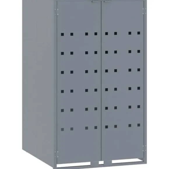 Skraldespandsskjuler i stål 2 rum - Vejrbestandig | Farve: Grå | Størrelse: 138x79x117 cm