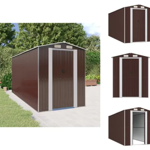 Skure & Redskabsskure - Living haveskur 192x440x223 cm galvaniseret stål mørkebrun
