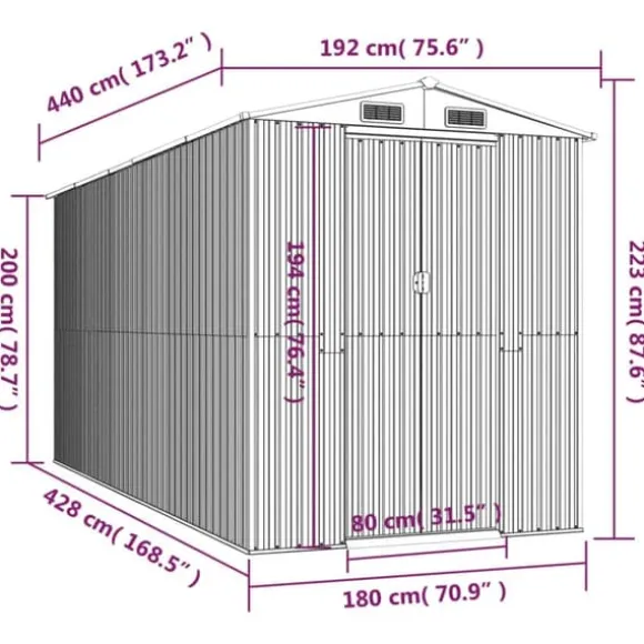 Skure & Redskabsskure - Living haveskur 192x440x223 cm galvaniseret stål mørkebrun