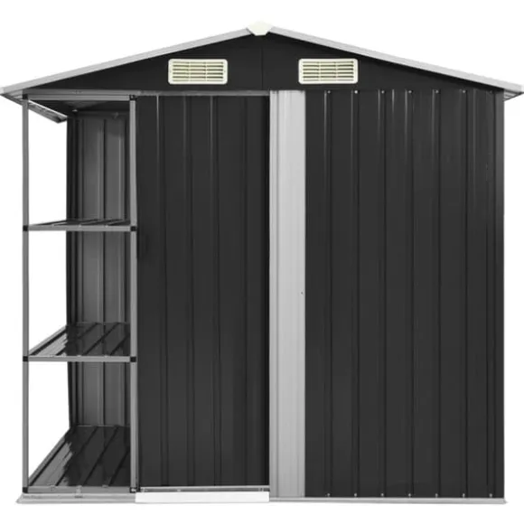 Skure & Redskabsskure - Living haveskur med reol 205x130x183 cm jern antracitgrå