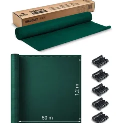 Skyggenet 1,2x50m 110g/m2 + 50 klemmer grønne