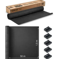Skyggenet 1,5x50m 140g/m2 + 50 klemmer grå