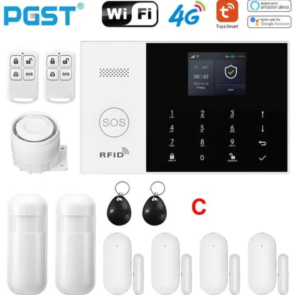 Smart Alarm System, Mobil Kontrol, Bevægelsesdetekteringssensorer,C, EU stik