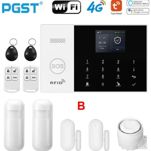 Smart Alarm System, Mobil Kontrol, Bevægelsesdetekteringssensorer,EU stik, B