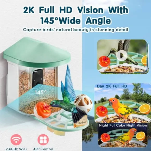 Smart Fugleføder med 2K HD Kamera, AI Identifikation af Fuglearter, Automatisk Fangst, Perfekt til Fugleelskere.