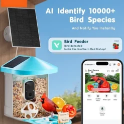 Smart Fuglefoder med Kamera, AI Identifikation af 10.000+ Fuglearter, Soldrevet, Direkte Overvågning af Fugleliv.