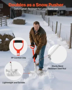 Sneskovl - Snerydningsskovl - Bredde 35 cm - Aluminium - D-formet håndtag - Letvægt - Stor kapacitet - Til indkørsel, have, bil og camping